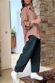 Zeta Otto Brushed Cotton Plaid Shirt Rust Ecru
